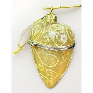 Joan Rivers Heart Shaped Glass Locket Ornament Silver Glitter Hinged Christmas